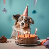 Cute funny birthday dog. Illustration AI Generative photo