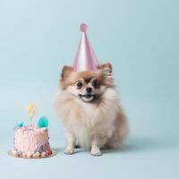 Cute funny birthday dog. Illustration photo