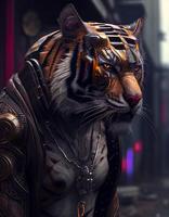 Cyberpunk tiger realistic illustration created with ai tools photo