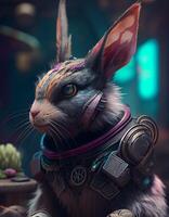 Cyberpunk rabbit realistic illustration created with ai tools photo