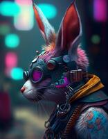 Cyberpunk rabbit realistic illustration created with ai tools photo