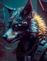 cyberpunk lobo embalado con ai herramientas foto