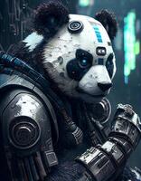 Cyberpunk panda realistic illustration created with ai tools photo