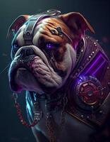 Cyberpunk bulldog realistic illustration created with ai tools photo