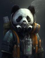 Cyberpunk panda wearing breating apparatus created with ai tools photo