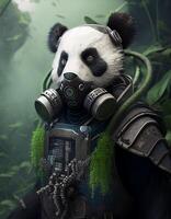 Cyberpunk panda wearing breating apparatus created with ai tools photo