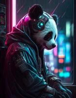 Cyberpunk panda realistic illustration created with ai tools photo