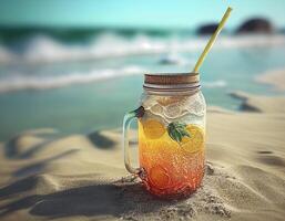 Summer beach drink background created with ai tools photo