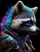 Cyberpunk racoon realistic illustration created with ai tools photo