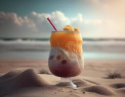 Summer beach drink background created with ai tools photo