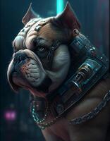 Cyberpunk bulldog realistic illustration created with ai tools photo