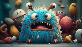 Cute and colorful doodle monster created with ai tools photo