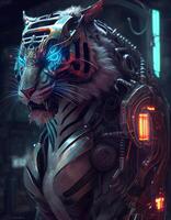 Cyberpunk tiger realistic illustration created with ai tools photo