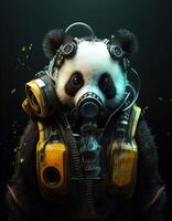 Cyberpunk panda wearing breating apparatus created with ai tools photo