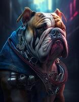 Cyberpunk bulldog realistic illustration created with ai tools photo