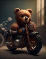 osito de peluche oso montando un bicicleta creado con ai herramientas foto