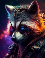 cyberpunk mapache realista ilustración creado con ai herramientas foto