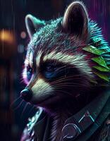 Cyberpunk racoon realistic illustration created with ai tools photo