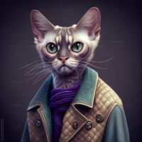 Cat wearing fashionable outfit realistic illustration created with ai tools photo