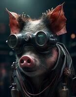 Cyberpunk pig realistic illustration created with ai tools photo