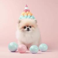 Cute funny birthday dog. Illustration photo