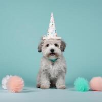 Cute funny birthday dog. Illustration photo