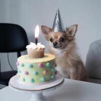 linda gracioso cumpleaños perro. ilustración ai generativo foto