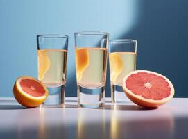 Glass of grapefruit juice with slices of orange Illustration photo