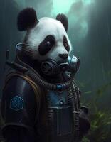 Cyberpunk panda wearing breating apparatus created with ai tools photo