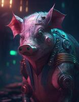 cyberpunk cerdo realista ilustración creado con ai herramientas foto