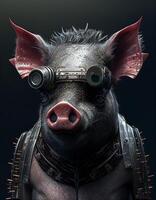 Cyberpunk pig realistic illustration created with ai tools photo