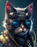 Cyberpunk cat realistic illustration created with ai tools photo