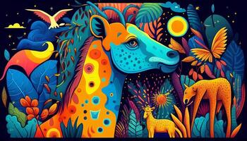 Colorful animals doodle background created with ai tools photo