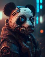 Cyberpunk panda realistic illustration created with ai tools photo