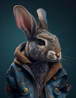 Rabbit wearing clothes realistic illustration created with ai tools photo