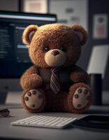 Teddy bear wearing clothes realistic illustration created with ai tools photo