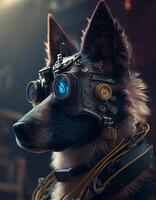 Cyberpunk dog realistic illustration created with ai tools photo