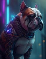 Cyberpunk bulldog realistic illustration created with ai tools photo