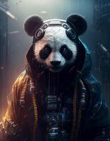 Cyberpunk panda realistic illustration created with ai tools photo