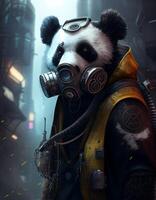 Cyberpunk panda wearing breating apparatus created with ai tools photo