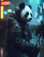 Cyberpunk panda realistic illustration created with ai tools photo