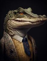 Crocodile wearing suit realistic illustration created with ai tools photo
