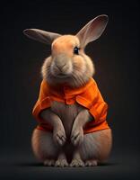 Rabbit wearing clothes realistic illustration created with ai tools photo