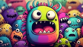 Cute colorful doodle monster created with ai tools photo