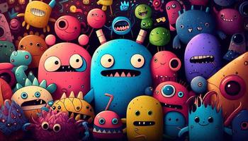 Cute colorful doodle monster created with ai tools photo