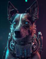 Cyberpunk dog realistic illustration created with ai tools photo