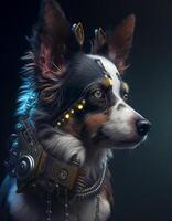 Cyberpunk dog realistic illustration created with ai tools photo