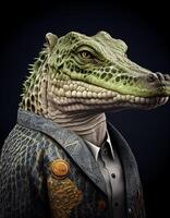 Crocodile wearing suit realistic illustration created with ai tools photo