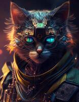 Cyberpunk cat realistic illustration created with ai tools photo