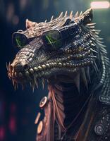 Cyberpunk crocodile realistic illustration created with ai tools photo